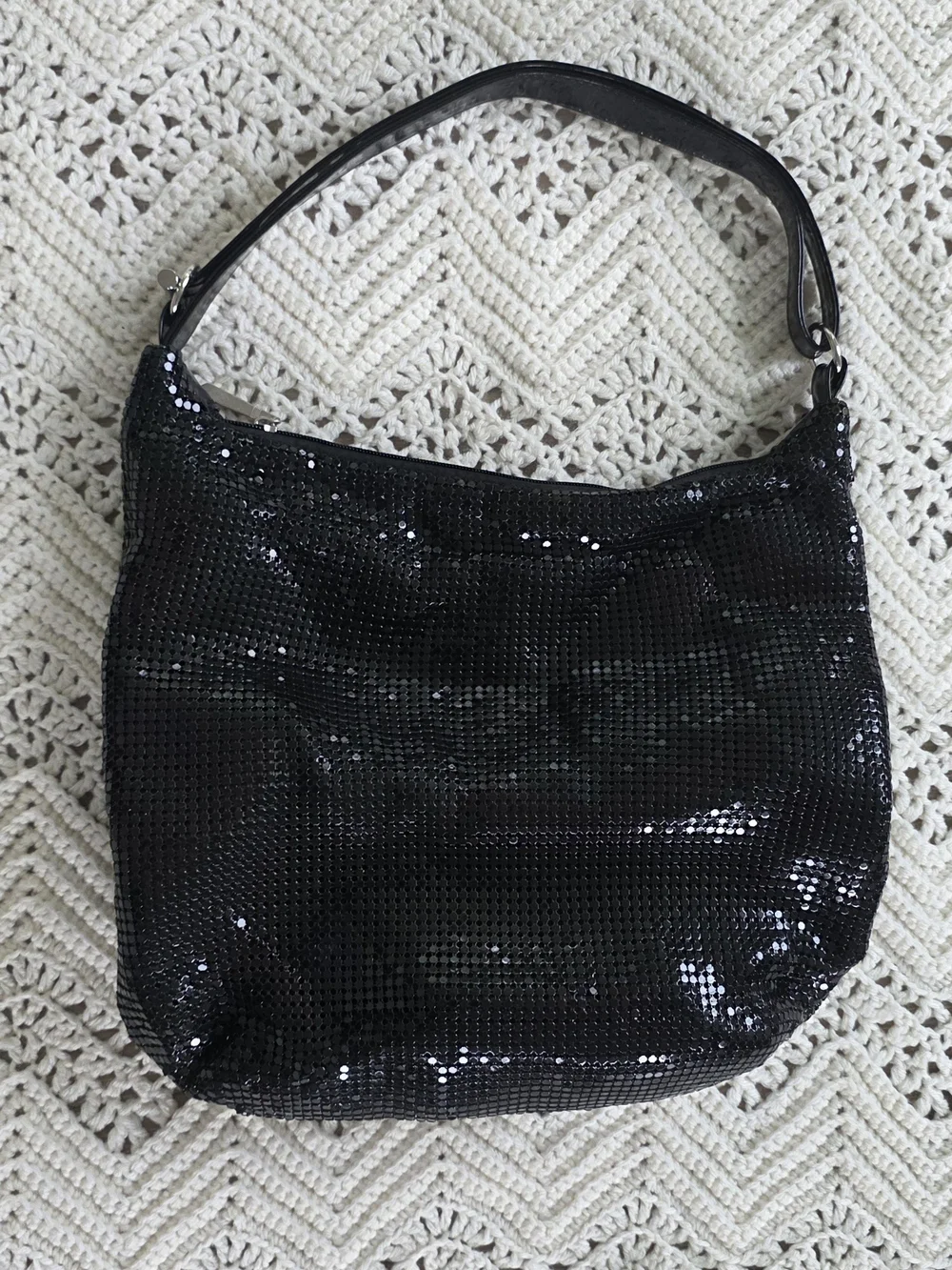 Black Metal Mesh Shoulder Bag Shiny Chainmail Hobo Purse Y2K Evening Disco